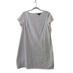 Roz & Ali White Eyelet Short-Sleeve Dress Cotton Blend Lined  Summer Casual